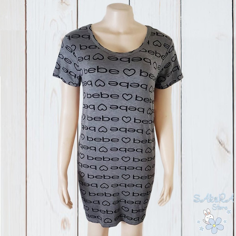 NWT BEBE AUTHENTIC WOMEN'S GRAY STRETCH SHORT SLEEVE SLEEPWEAR DRESS SIZE S M L